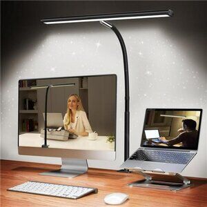 LED Desk Lamp with Gooseneck and Stepless Dimming for Office Reading Study Desk
